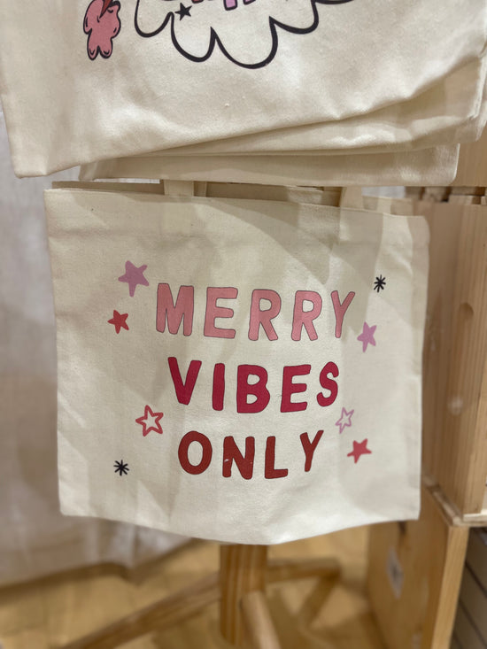 Merry Vibes Only Reusable Tote Bag